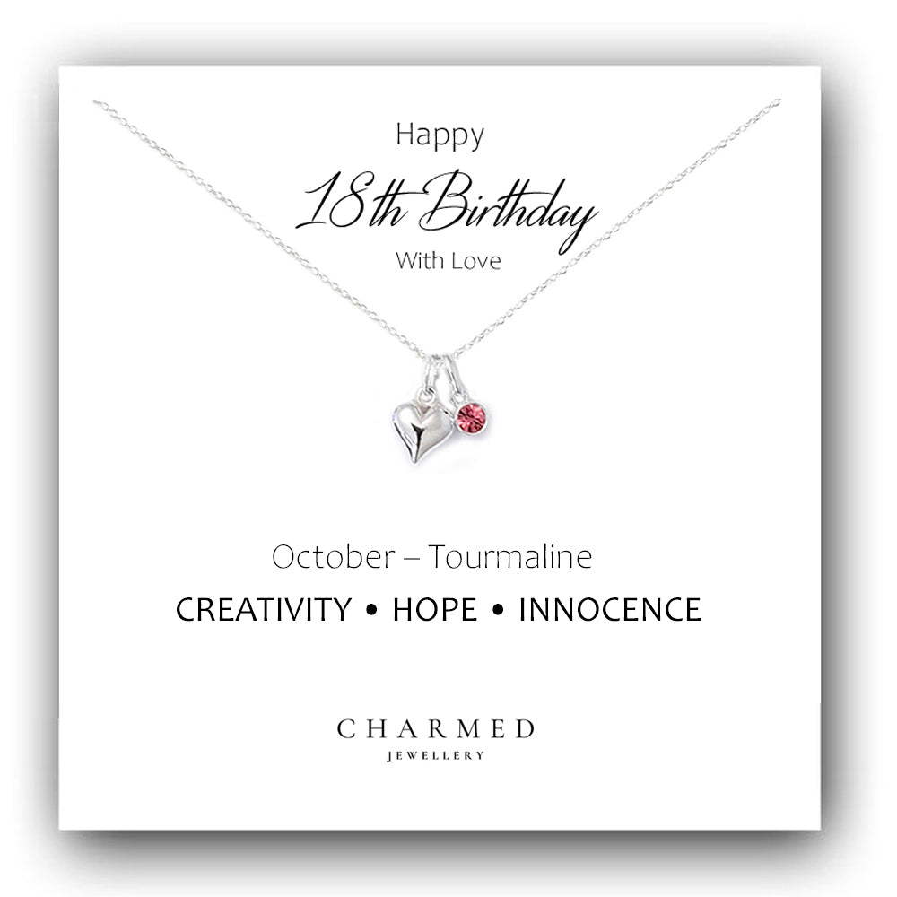 18th Birthday Gift, Puffy Heart Necklace with Choice of Swarovski Crystal Birthstone