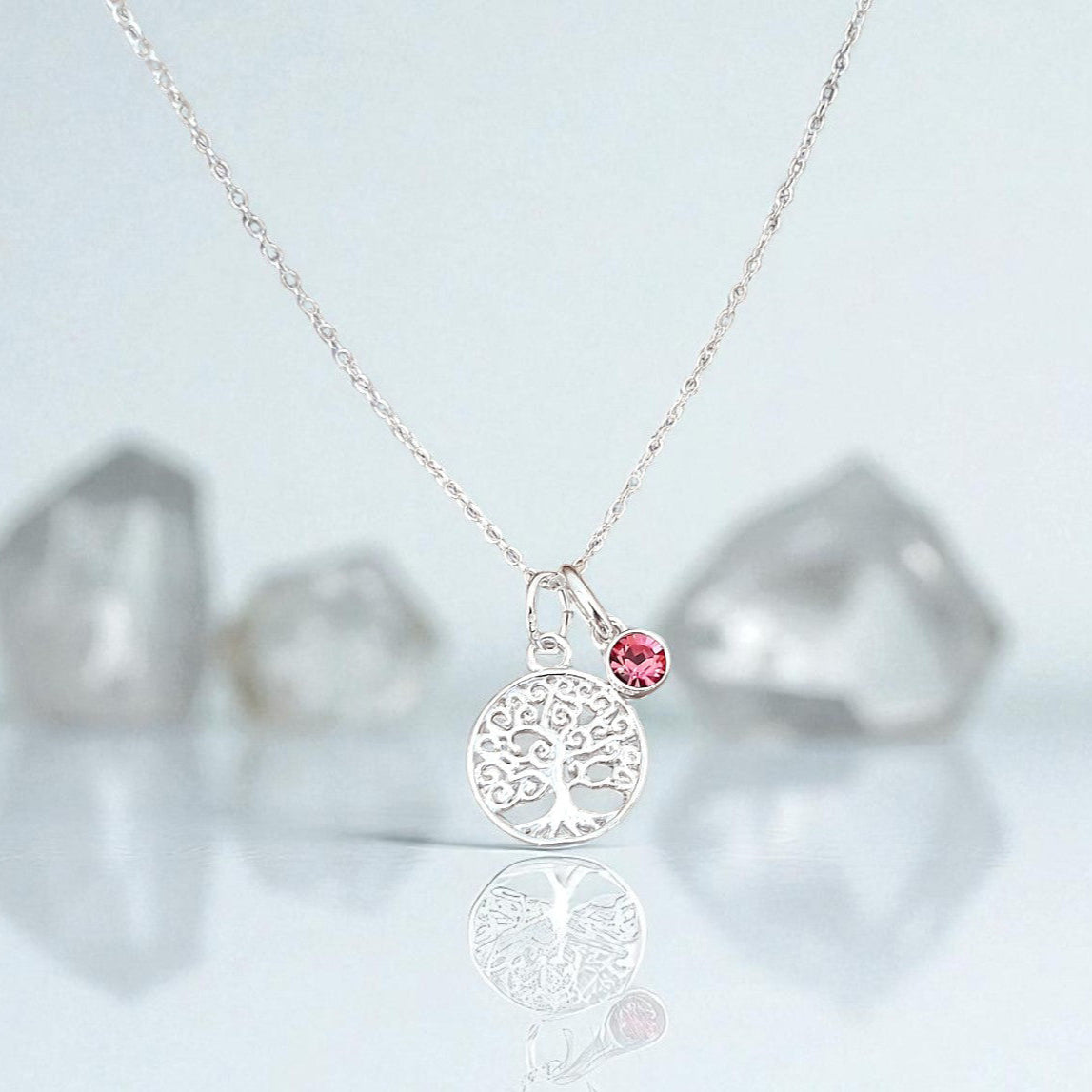 Tree of Life Birthstone Necklace in Sterling Silver 925 | Personalised Jewellery Gift