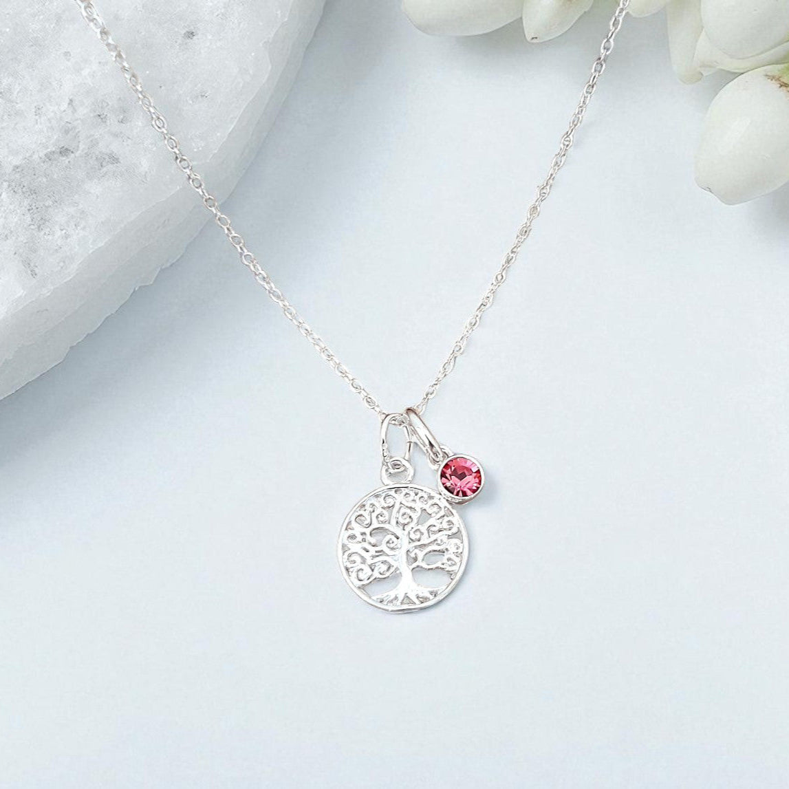 Tree of Life Birthstone Necklace in Sterling Silver 925 | Personalised Jewellery Gift