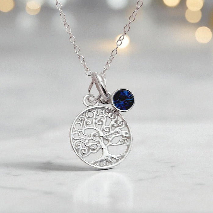 Tree of Life Birthstone Necklace 19mm in Sterling Silver 925 | Personalised Jewellery Gift