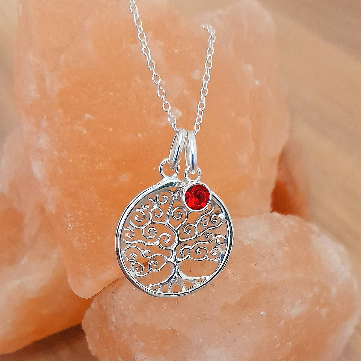 Tree of Life Birthstone Necklace 19mm in Sterling Silver 925 | Personalised Jewellery Gift