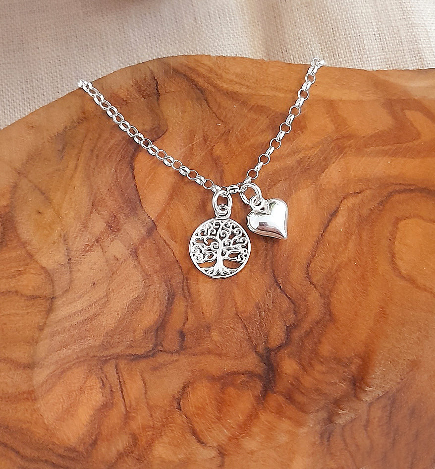 Tree of Life Bracelet with Puffy Heart and Optional Birthstone in Sterling Silver 925 Personalised Jewellery