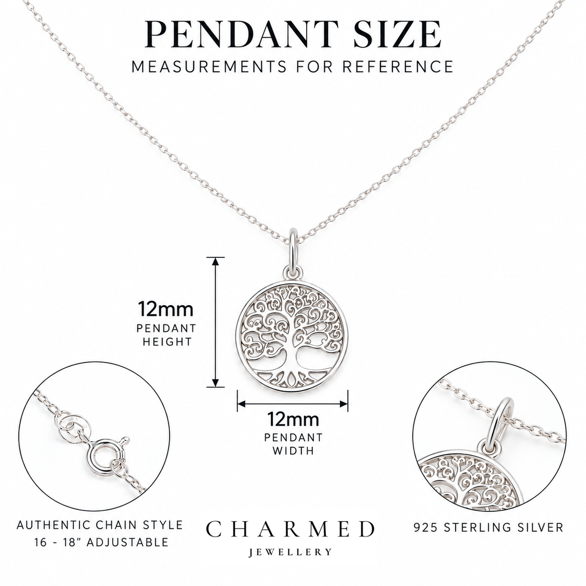 Sterling Silver Tree of Life Necklace – Measurement Guide