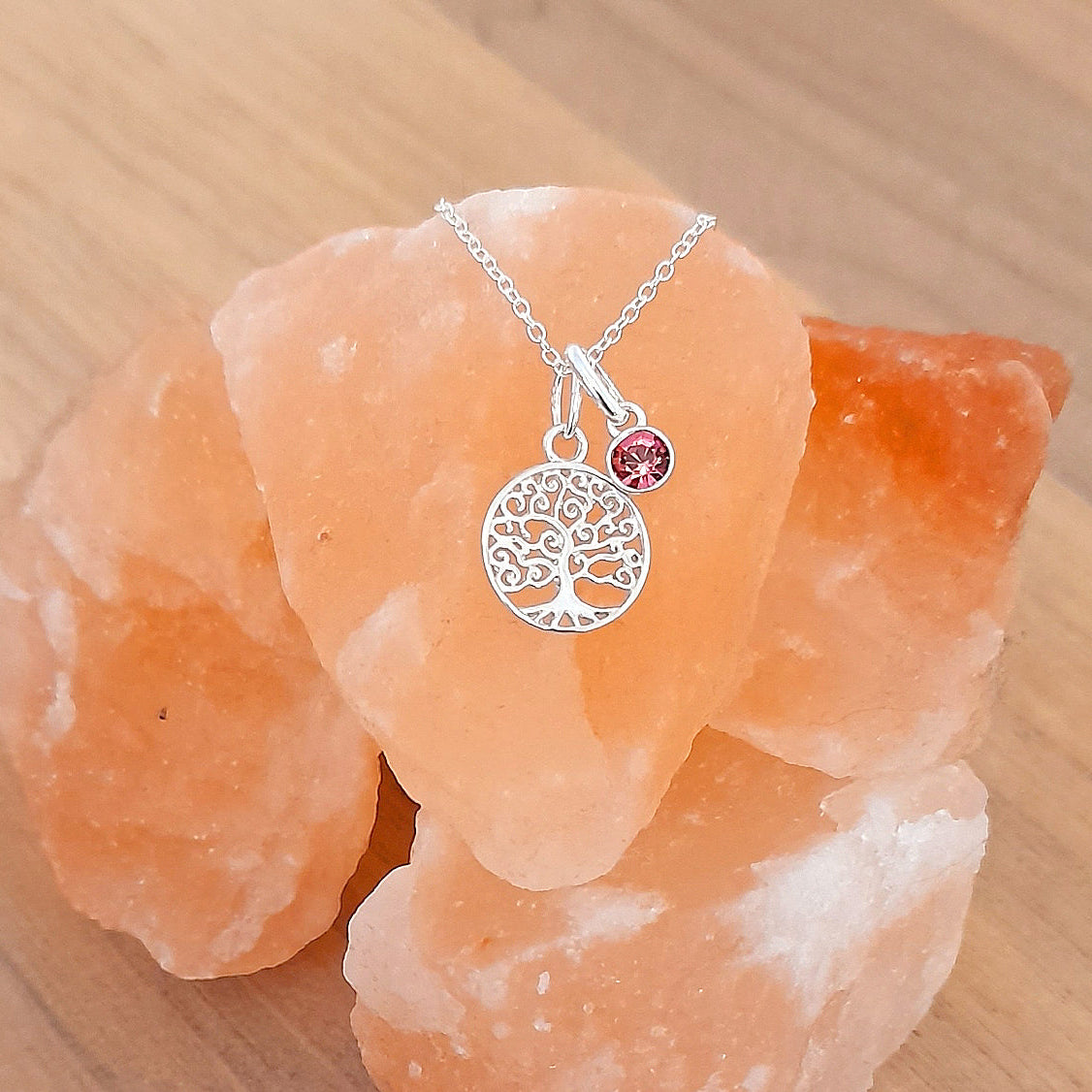 Tree of Life Necklace with Crystal Birthstone | Sterling Silver 925 | Personalised Jewellery Gift