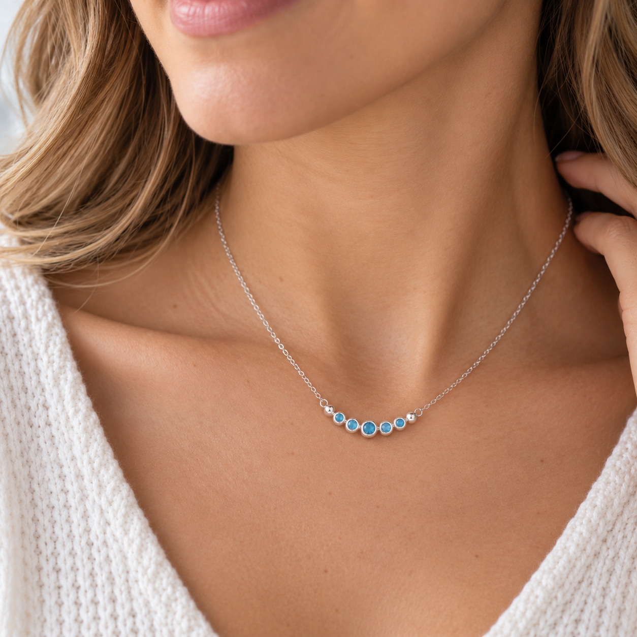 Sterling Silver Turquoise Bead Necklace worn by model