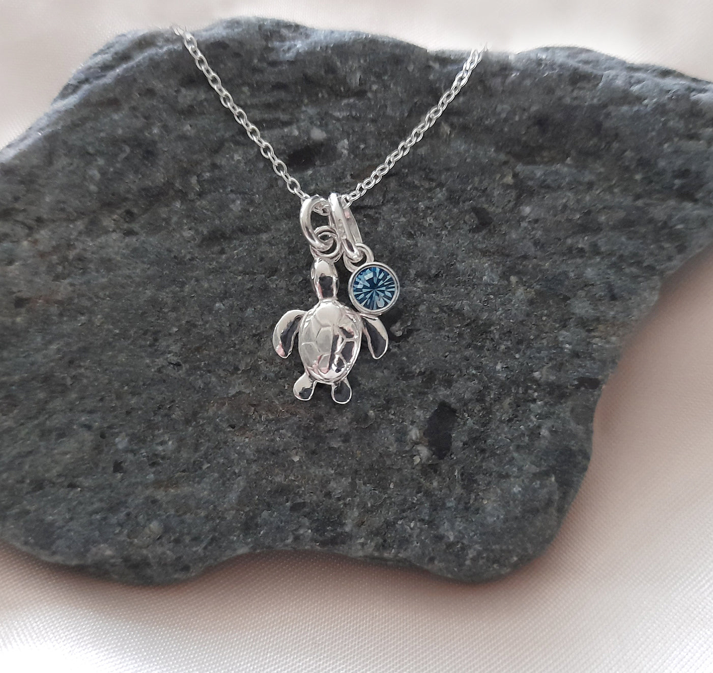 Turtle Birthstone Necklace Sterling Silver 925, Personalised Jewellery