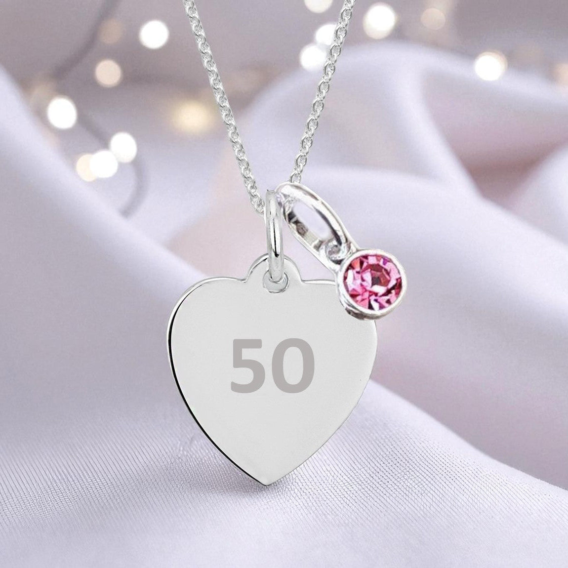 Birthday Engraved Necklace with Birthstone in Sterling Silver 925 | Personalised Jewellery Gift