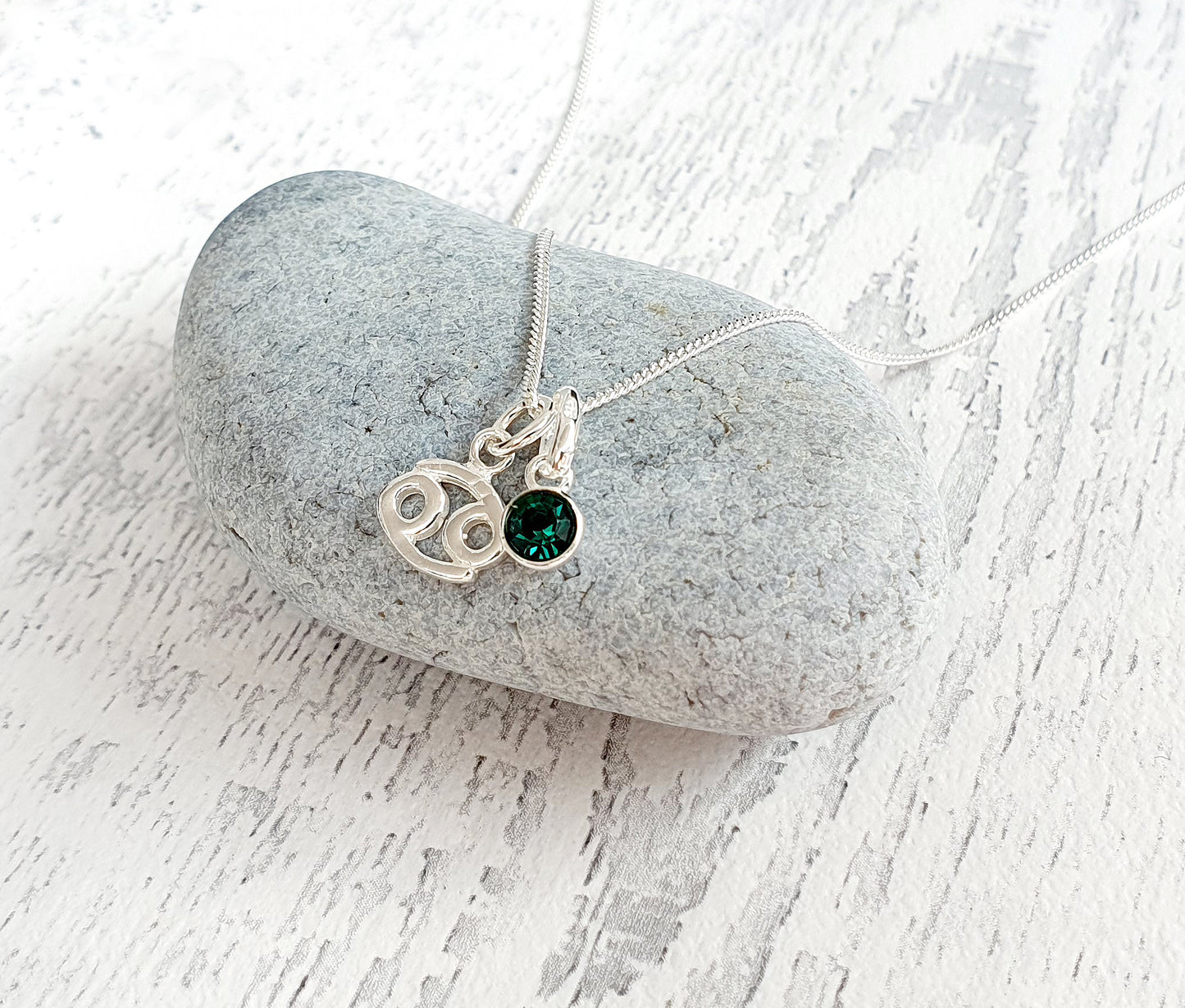 Cancer Zodiac Necklace with Birthstone in Sterling Silver 925, Personalised Jewellery Gift