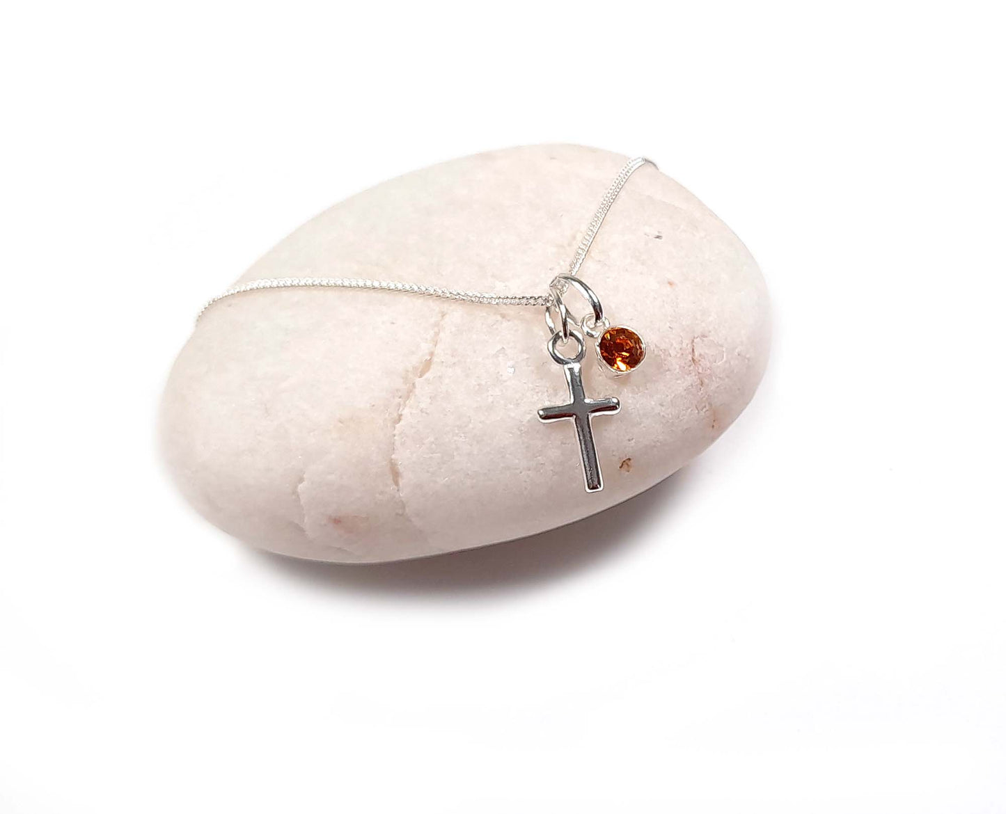 Granddaughter Cross Necklace with Birthstone in Sterling Silver 925, Personalised Jewellery Gift