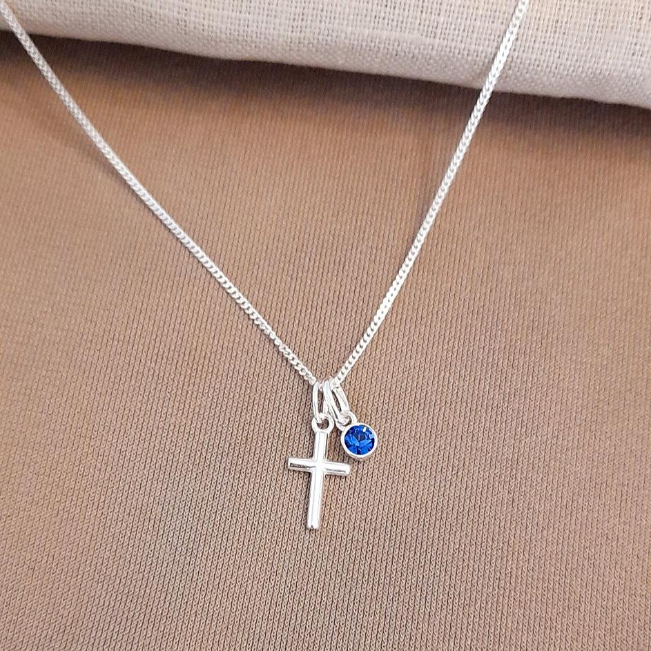 Sterling silver cross necklace with birthstone discount