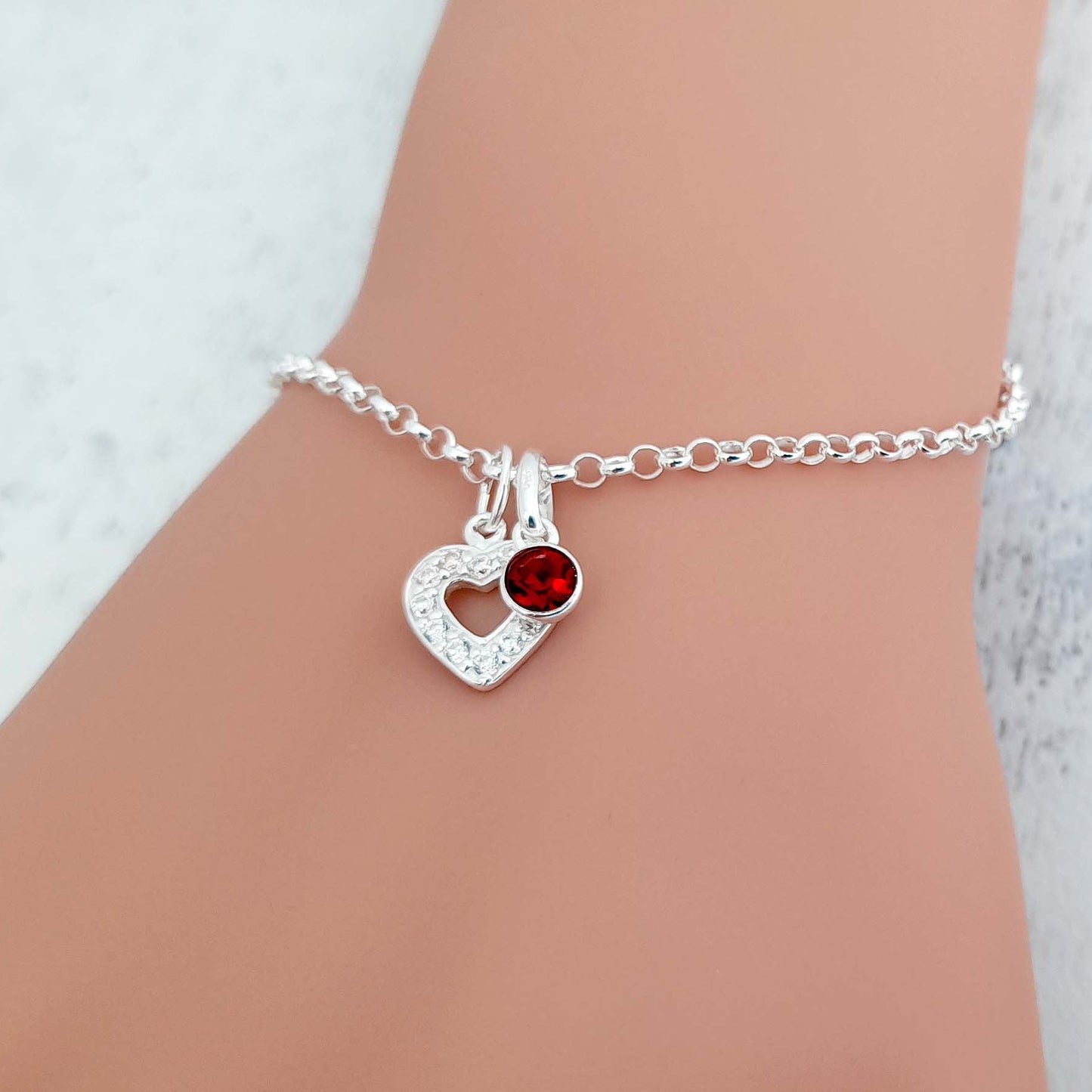 Mum CZ Heart Bracelet with Birthstone in Sterling Silver 925, Personalised Jewellery Gift