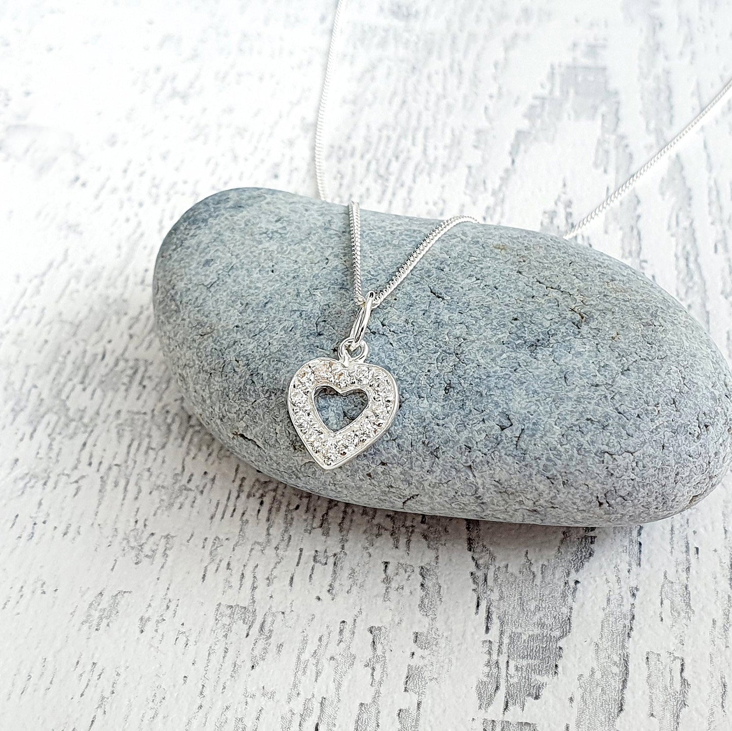 Nana CZ Heart Necklace in Sterling Silver 925, Personalised Jewellery Gift