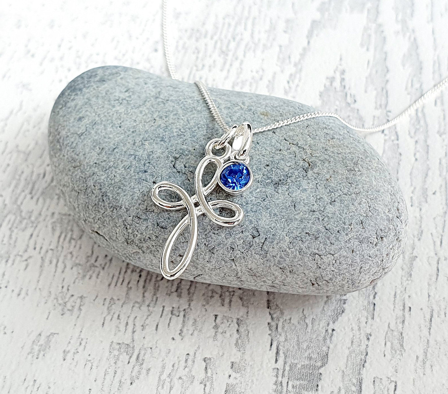 First Holy Communion Gift, Eternity Cross Necklace with Birthstone in Sterling Silver 925, Personalised Jewellery Gift