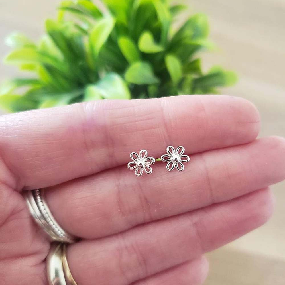 Granddaughter Gift, Flower Stud Earrings Sterling Silver 925, Personalised Jewellery Gift
