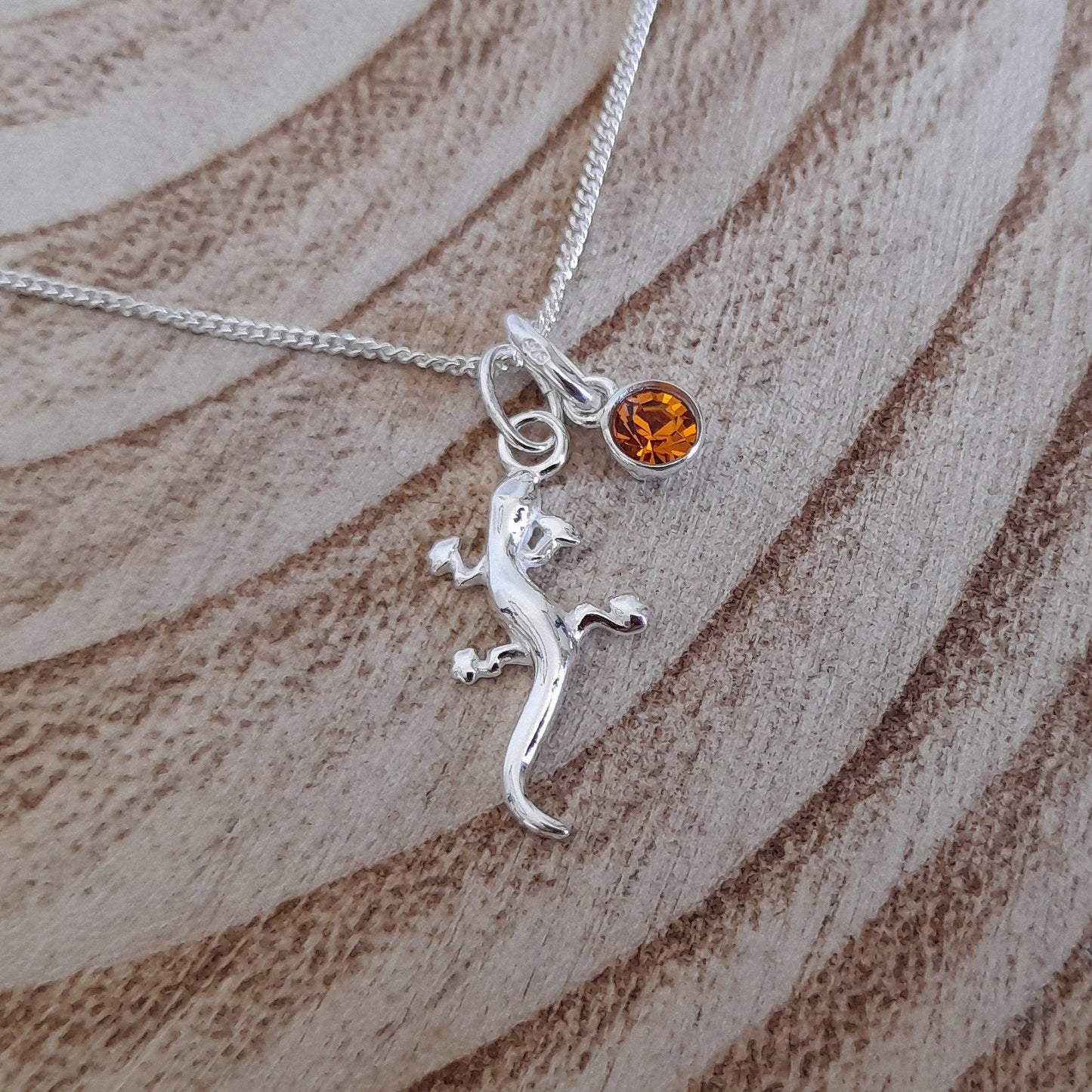 A Charmed Gecko Birthstone Necklace Sterling Silver 925, Personalised Jewellery