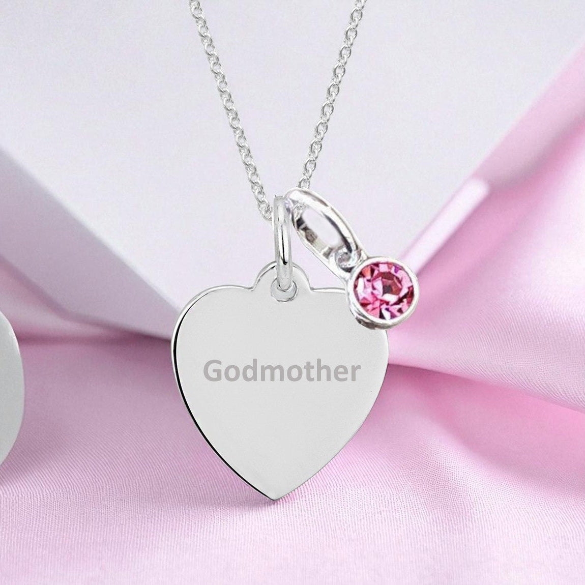 Godmother Engraved Necklace with Birthstone in Sterling Silver 925 | Personalised Jewellery Gift