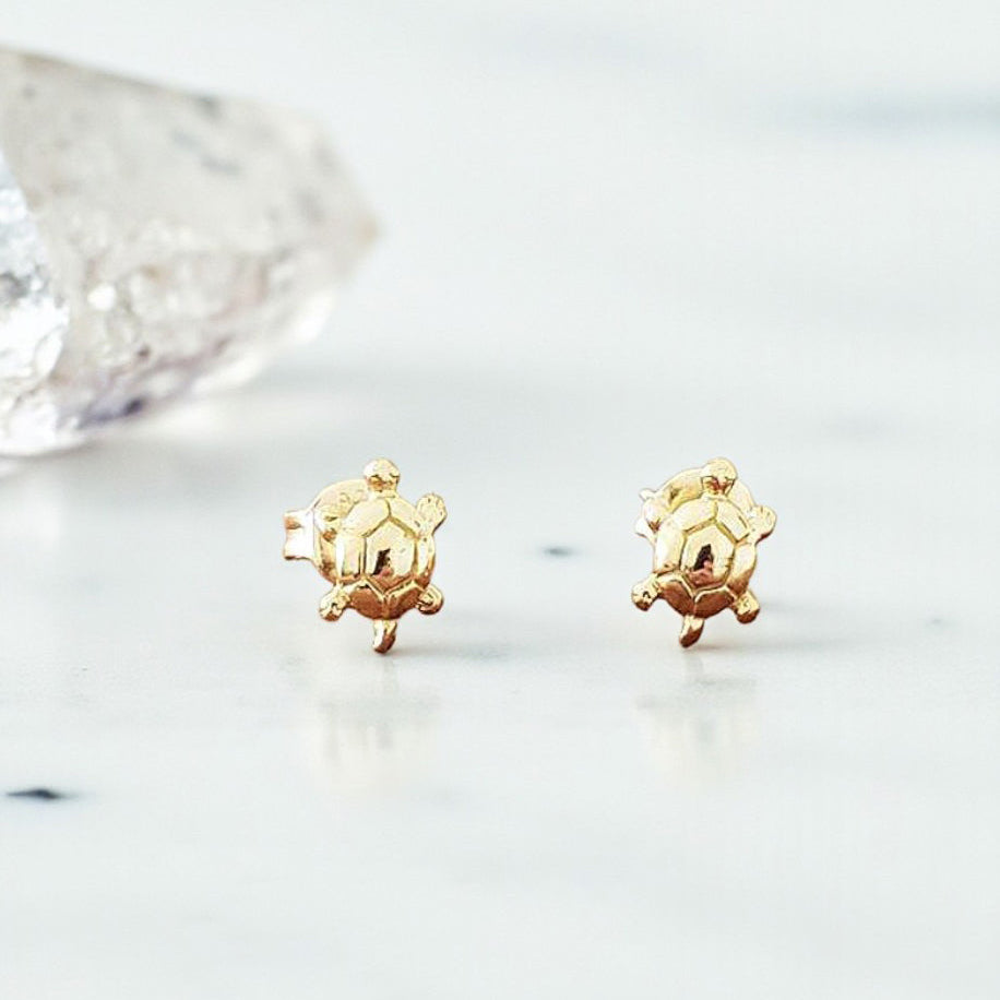 Turtle Stud Earrings | 18ct Yellow Gold Plated Sterling Silver 925 | Animal Jewellery Gift