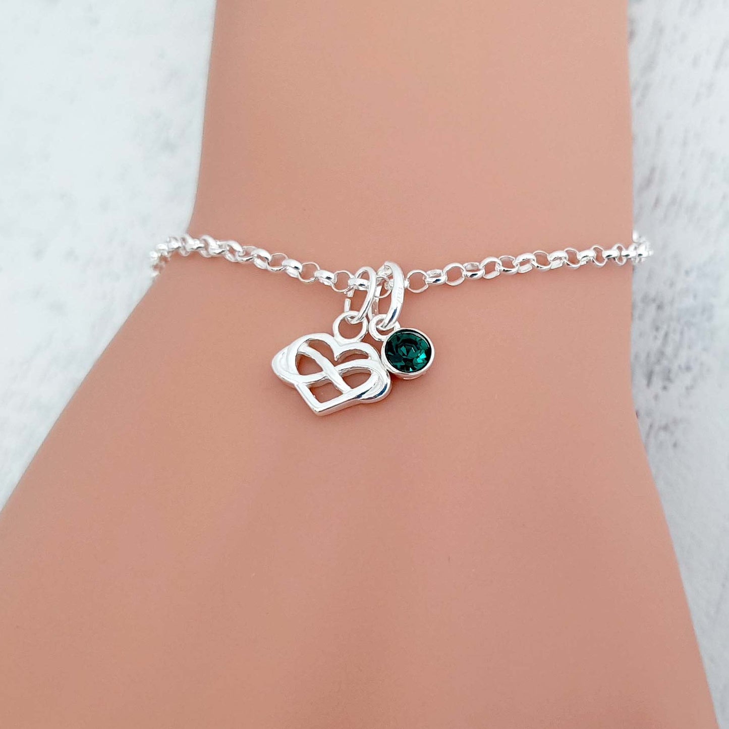 Best Friend Infinity Heart Bracelet with Birthstone in Sterling Silver 925, Personalised Jewellery Gift