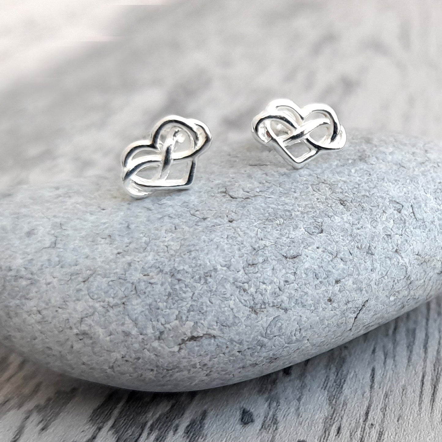 13th Birthday Gift, Infinity Heart Stud Earrings Sterling Silver 925, Personalised Jewellery Gift