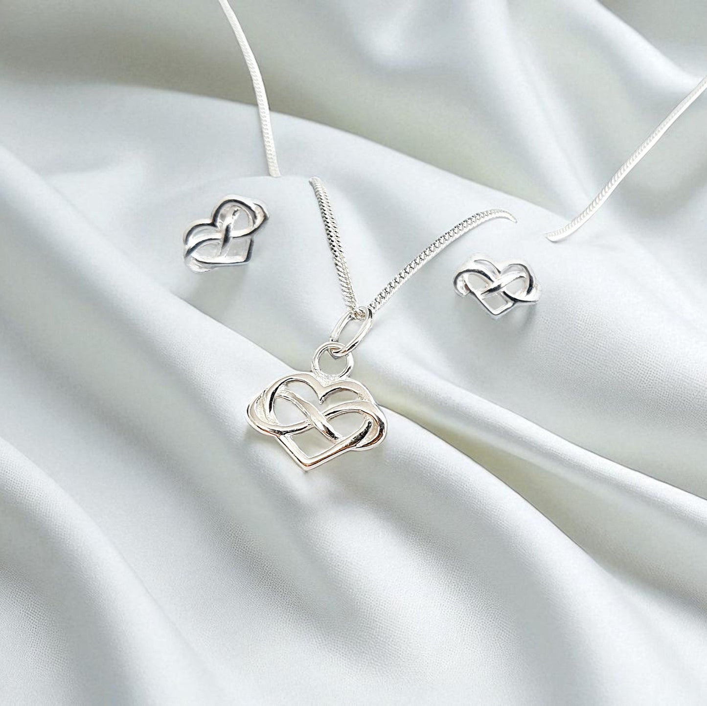 Infinity Heart Necklace and Stud Earrings Gift Set | Sterling Silver 925