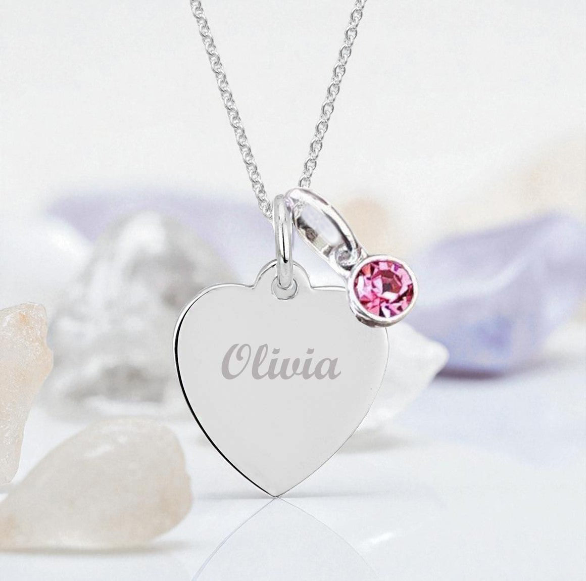 Granddaughter Engraved Necklace with Birthstone in Sterling Silver 925 | Personalised Jewellery Gift