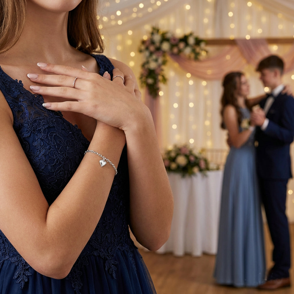 Granddaughter Prom Gift | Puffy Heart Bracelet in Sterling Silver 925 | Personalised Jewellery Gift