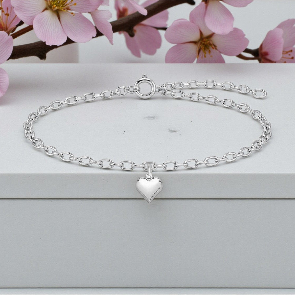 Puffy Heart Bracelet | Sterling Silver 925 | Personalised Jewellery Gift