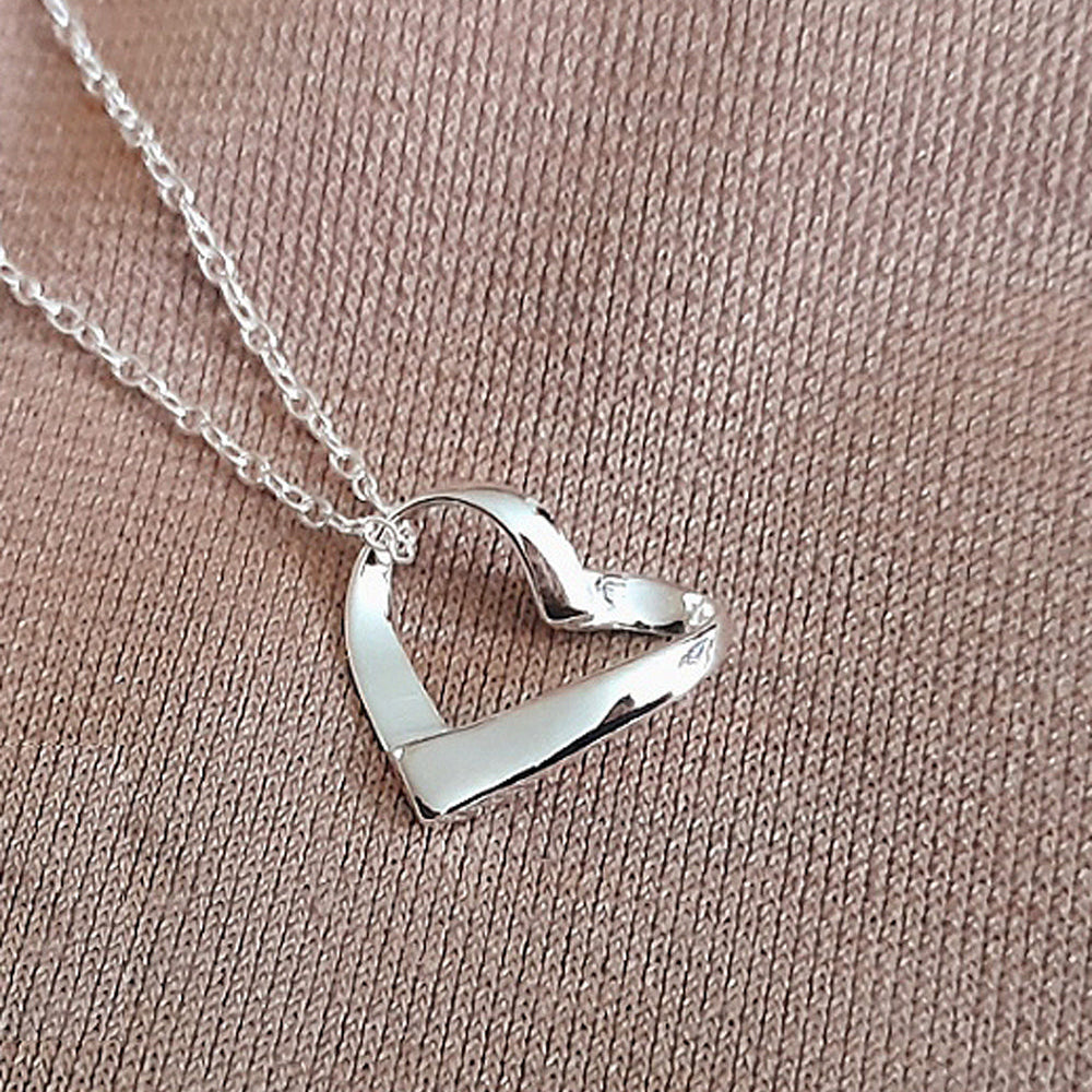 Graduation Gift, Ribbon Heart Necklace in Sterling Silver 925, Personalised Jewellery Gift