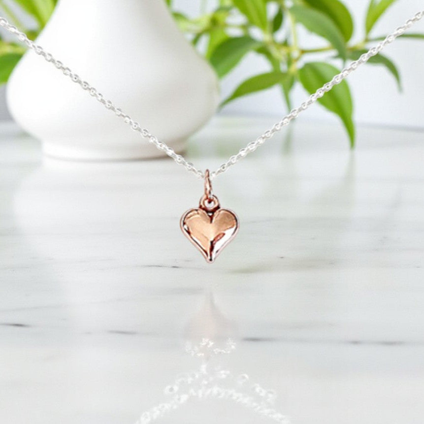 Rose Gold Puffy Heart Necklace 925 Sterling Silver – Elegant Jewellery Gift