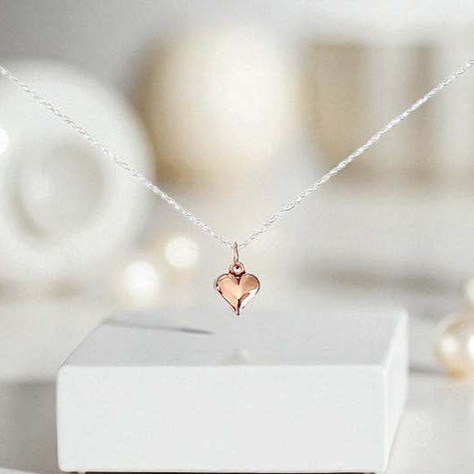 Rose Gold Puffy Heart Necklace 925 Sterling Silver – Elegant Jewellery Gift