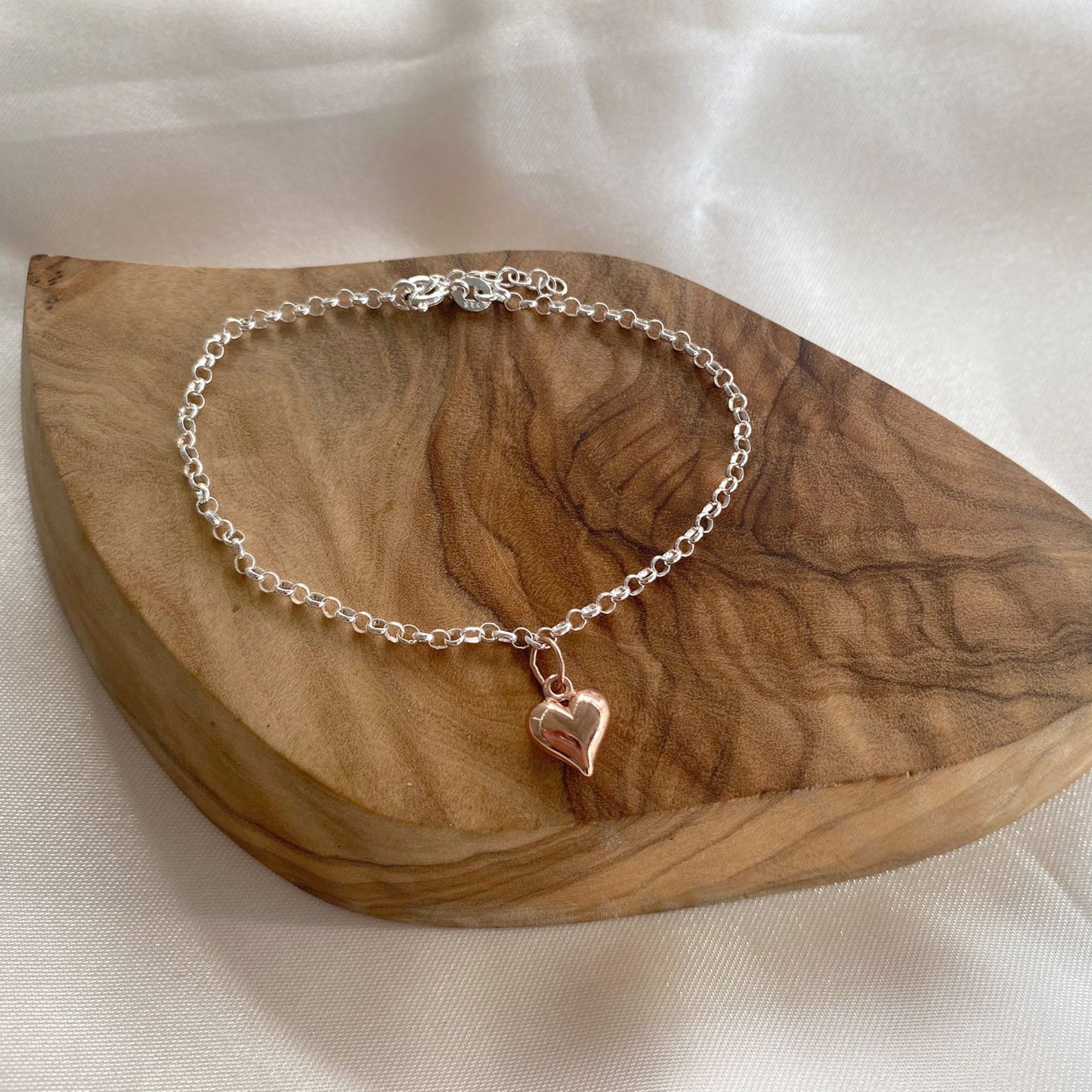 Mum Rose Gold Puffy Heart Bracelet in Sterling Silver 925, Personalised Jewellery Gift