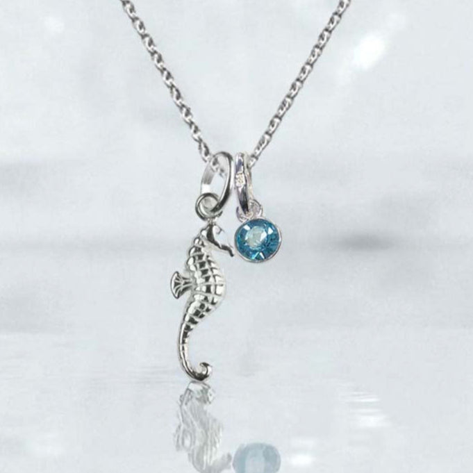 Seahorse Birthstone Necklace Sterling Silver 925 – Personalised Jewellery Gift