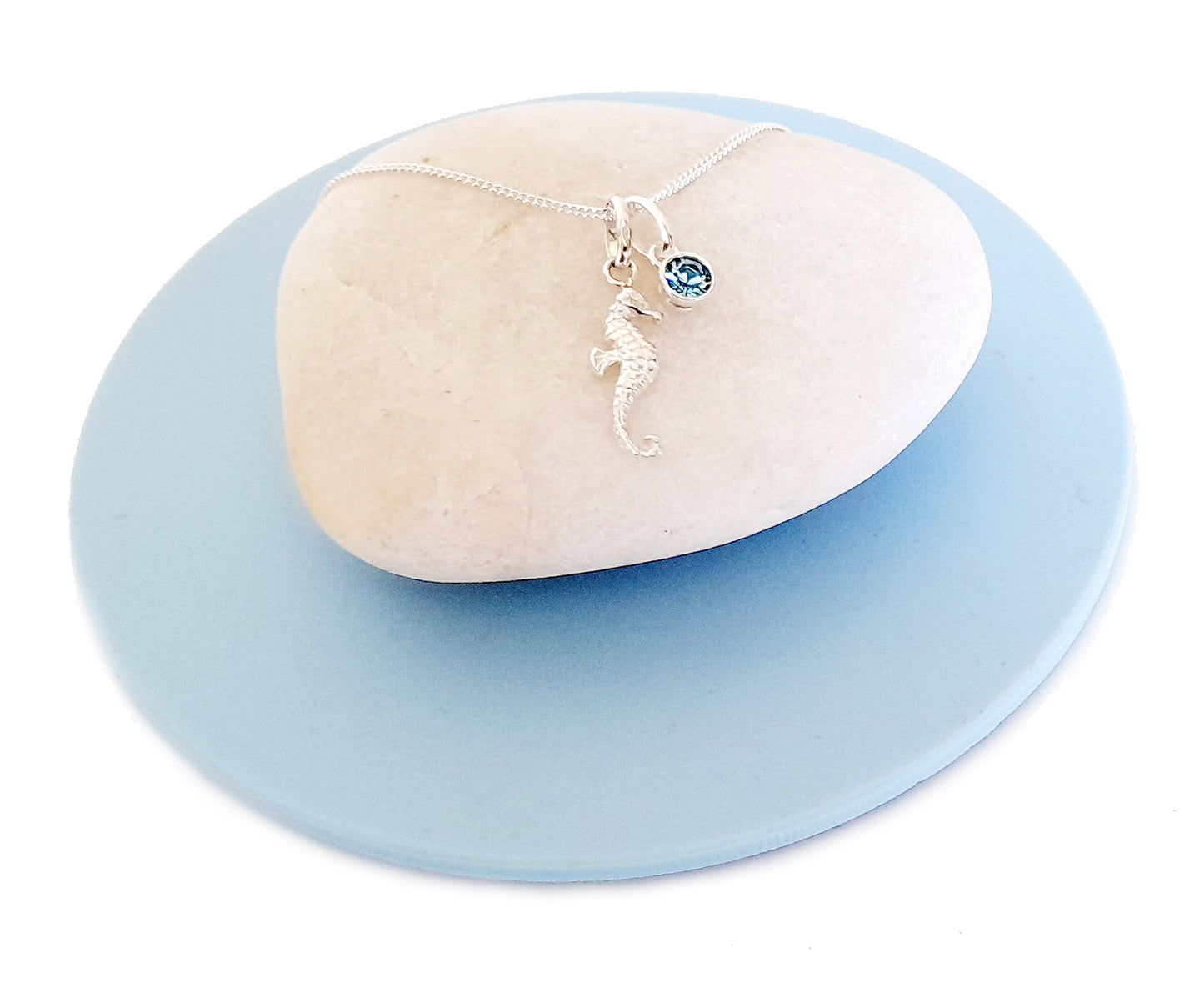 A Charmed Seahorse Birthstone Necklace Sterling Silver 925, Personalised Jewellery