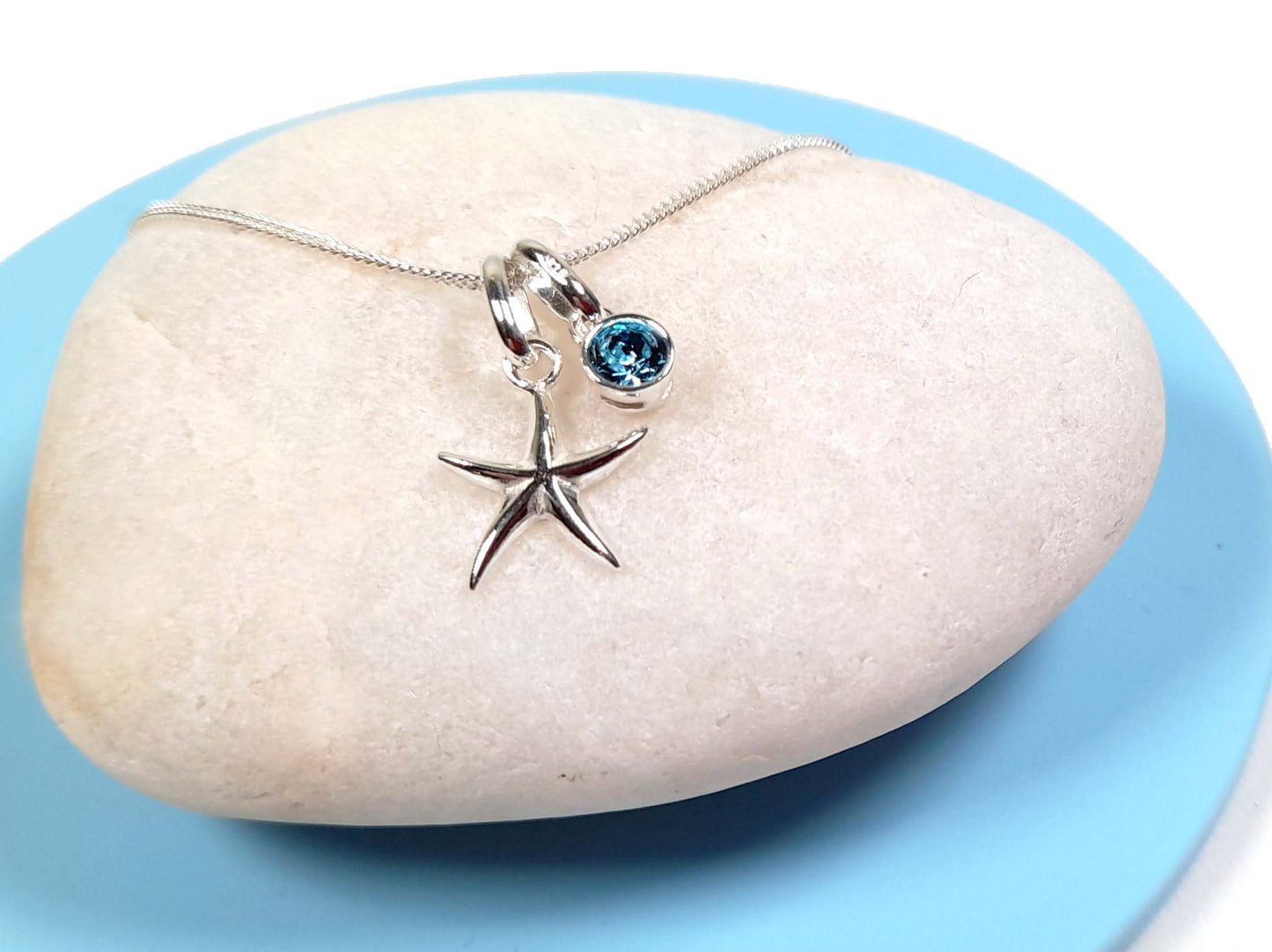 A Charmed Starfish Birthstone Necklace Sterling Silver 925, Personalised Jewellery