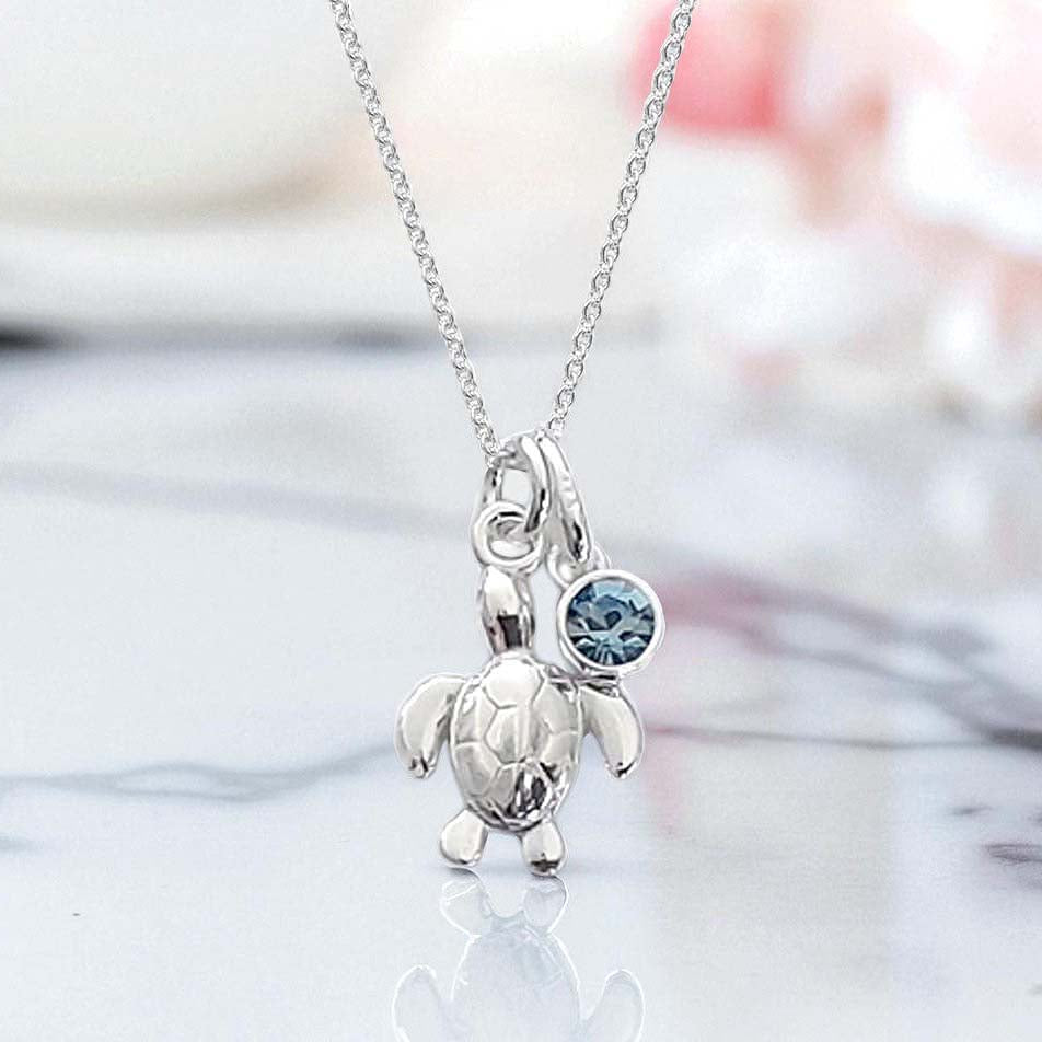 Turtle Necklace with Birthstone | Sterling Silver 925 | Personalised Jewellery Gift