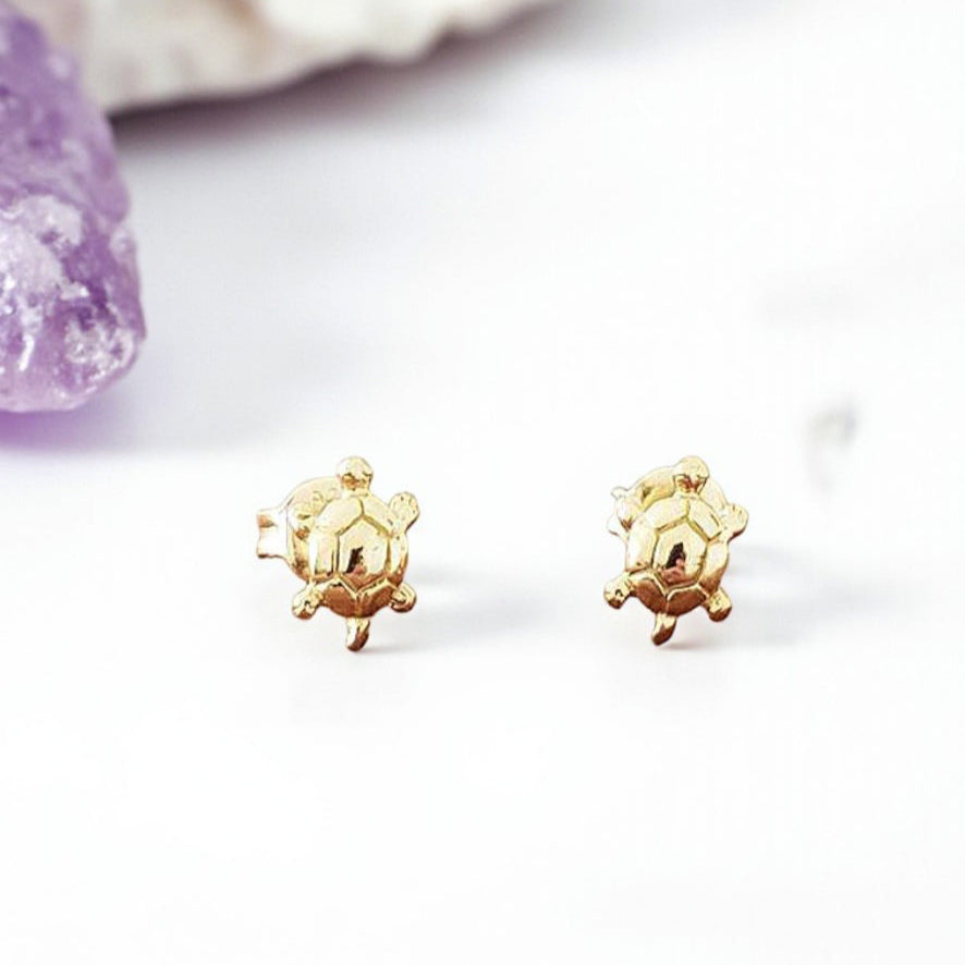 Turtle Stud Earrings | 18ct Yellow Gold Plated Sterling Silver 925 | Animal Jewellery Gift