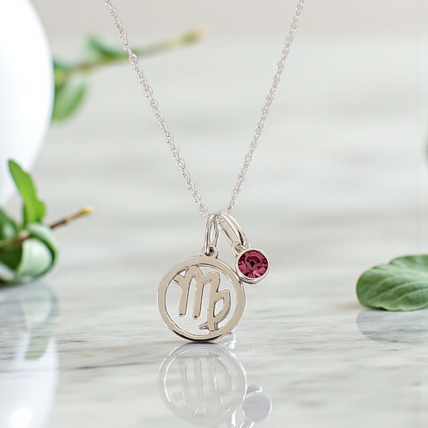 Zodiac Disc Birthstone Necklace in Sterling Silver 925 | Personalised Star Sign Jewellery Gift