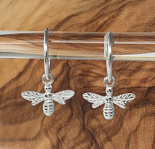 Bee Hoop Earrings 15mm 925 Sterling Silver