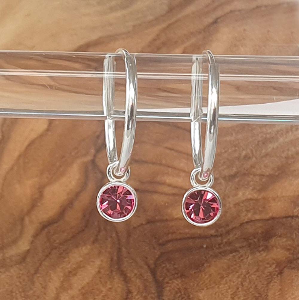 Charmed Silver Birthstone Crystal Hoop Earrings 15mm 925 Sterling Silver