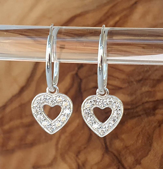 Charmed Silver Cubic Zirconia Heart Hoop Earrings 15mm 925 Sterling Silver