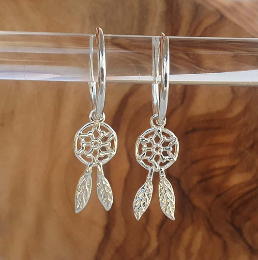 Dreamcatcher Hoop Earrings 15mm 925 Sterling Silver