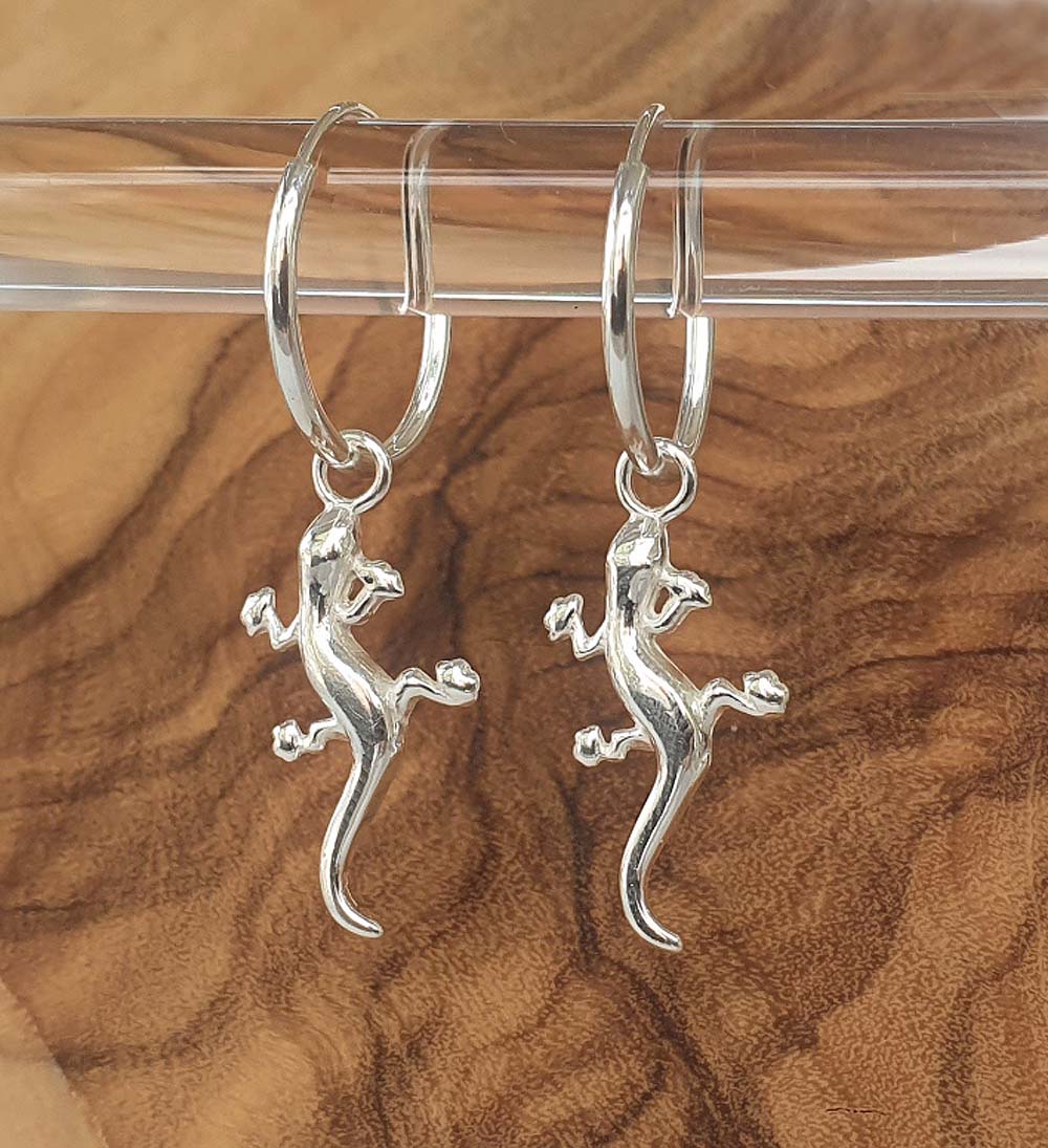 Charmed Silver Gecko Hoop Earrings 15mm 925 Sterling Silver