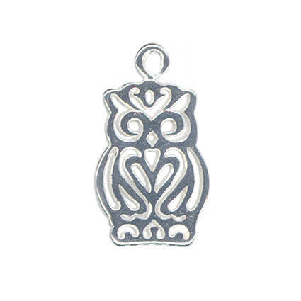 Filigree Owl Hoop Earrings 15mm 925 Sterling Silver