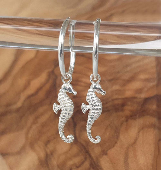 Seahorse Hoop Earrings 15mm 925 Sterling Silver