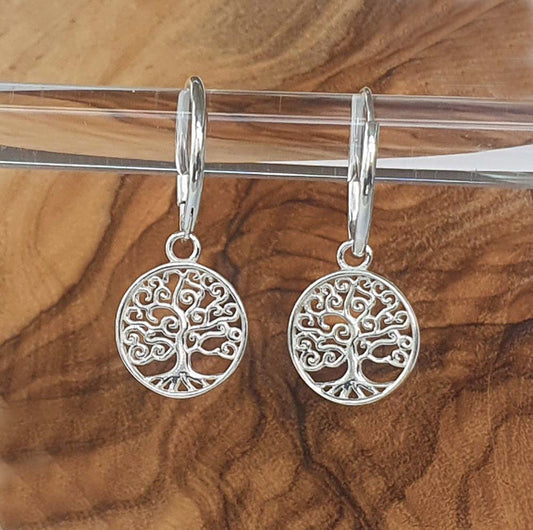 Tree of Life Hoop Earrings 15mm 925 Sterling Silver