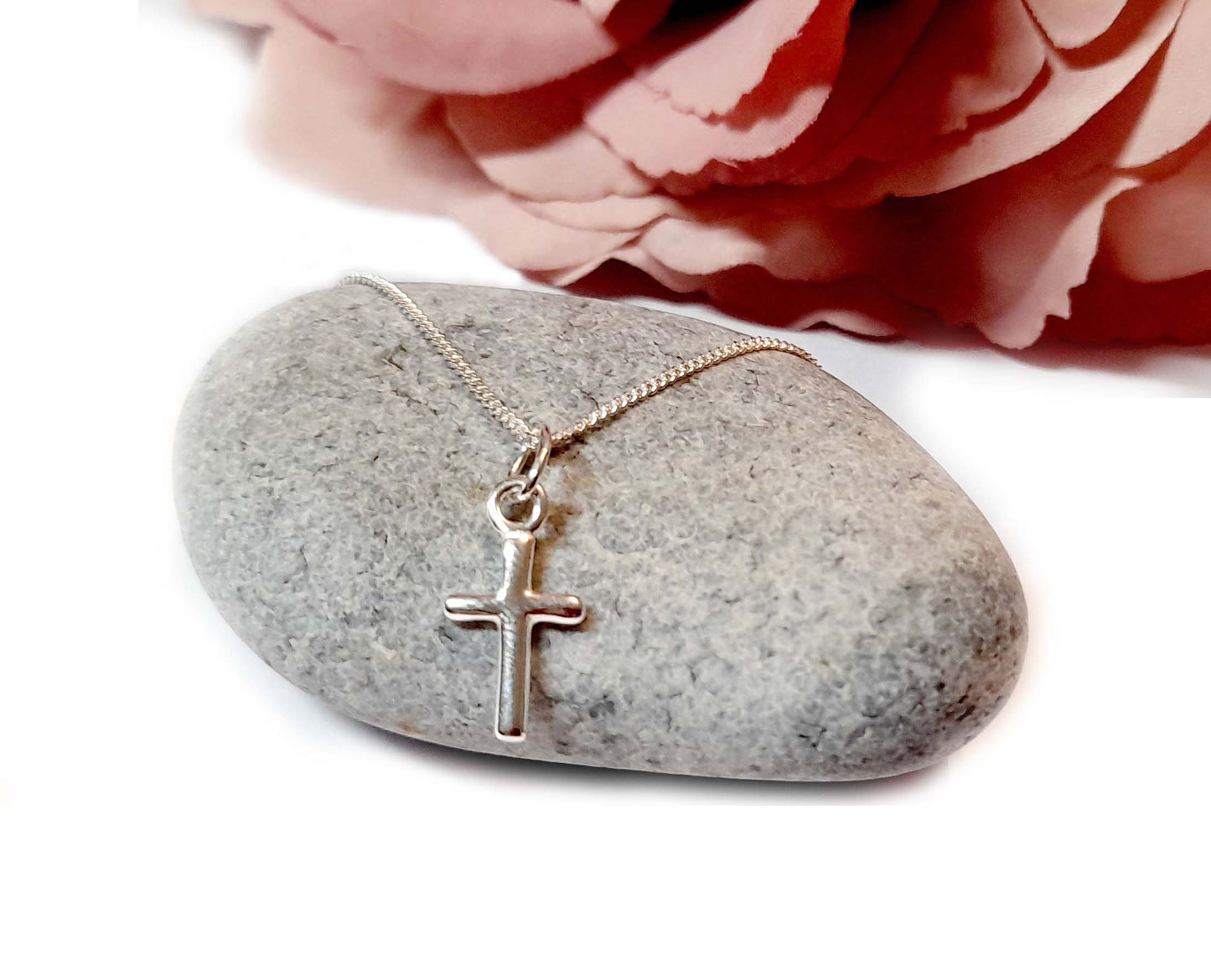 First Holy Communion Cross Necklace with Birthstone in Sterling Silver 925, Personalised Keepsake Gift