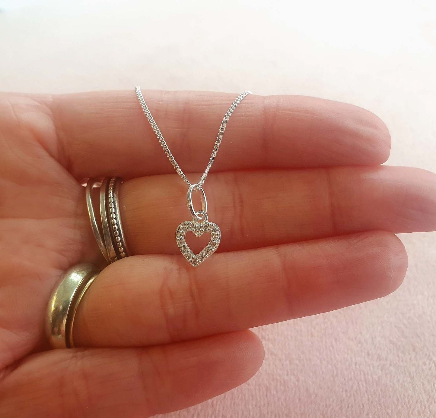 Grandma Heart Necklace with Cubic Zirconia in Sterling Silver 925, Personalised Gift