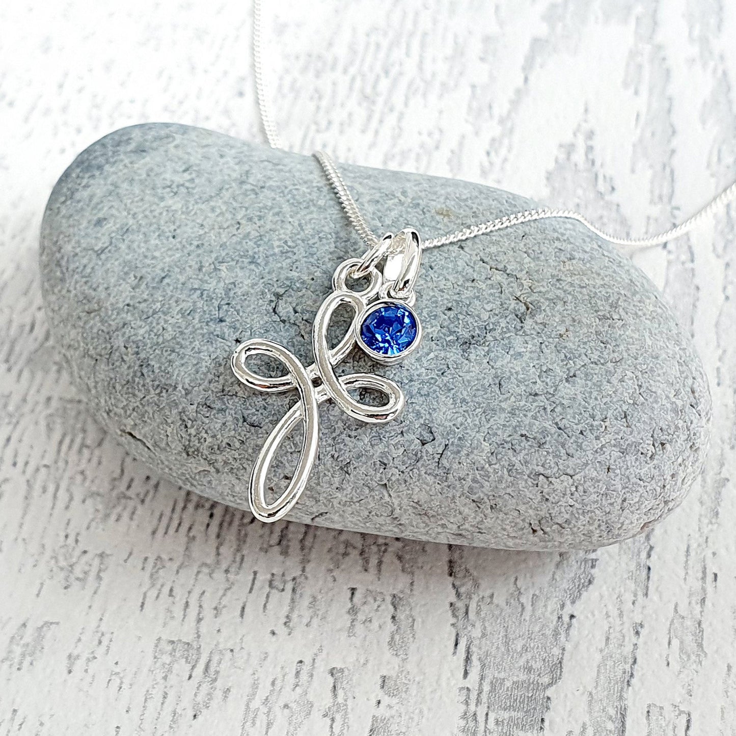 First Holy Communion Eternity Cross Necklace with Birthstone in Sterling Silver 925, Personalised Jewellery Gift