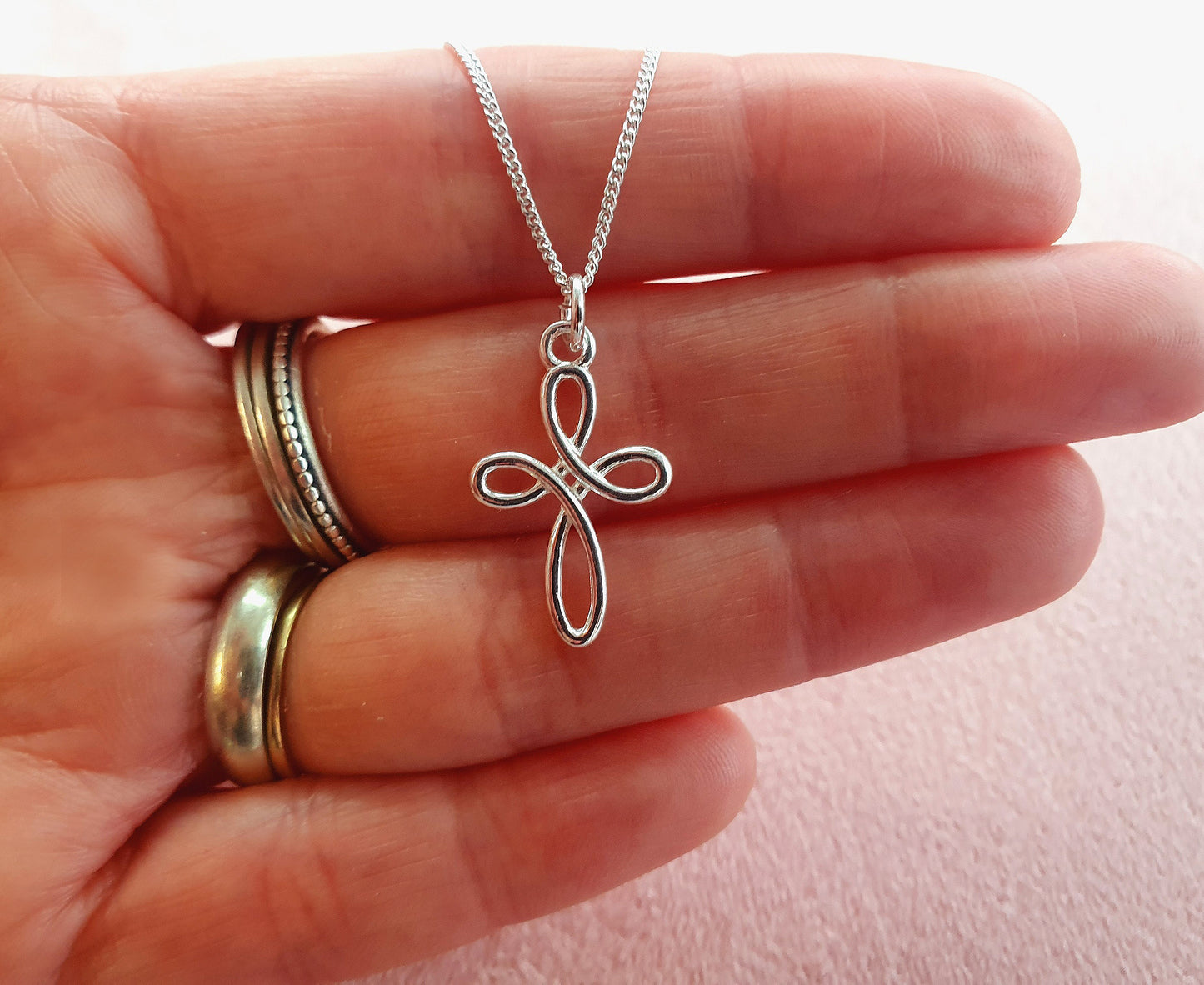 Christening Eternity Cross Necklace in Sterling Silver 925, Personalised Jewellery Gift