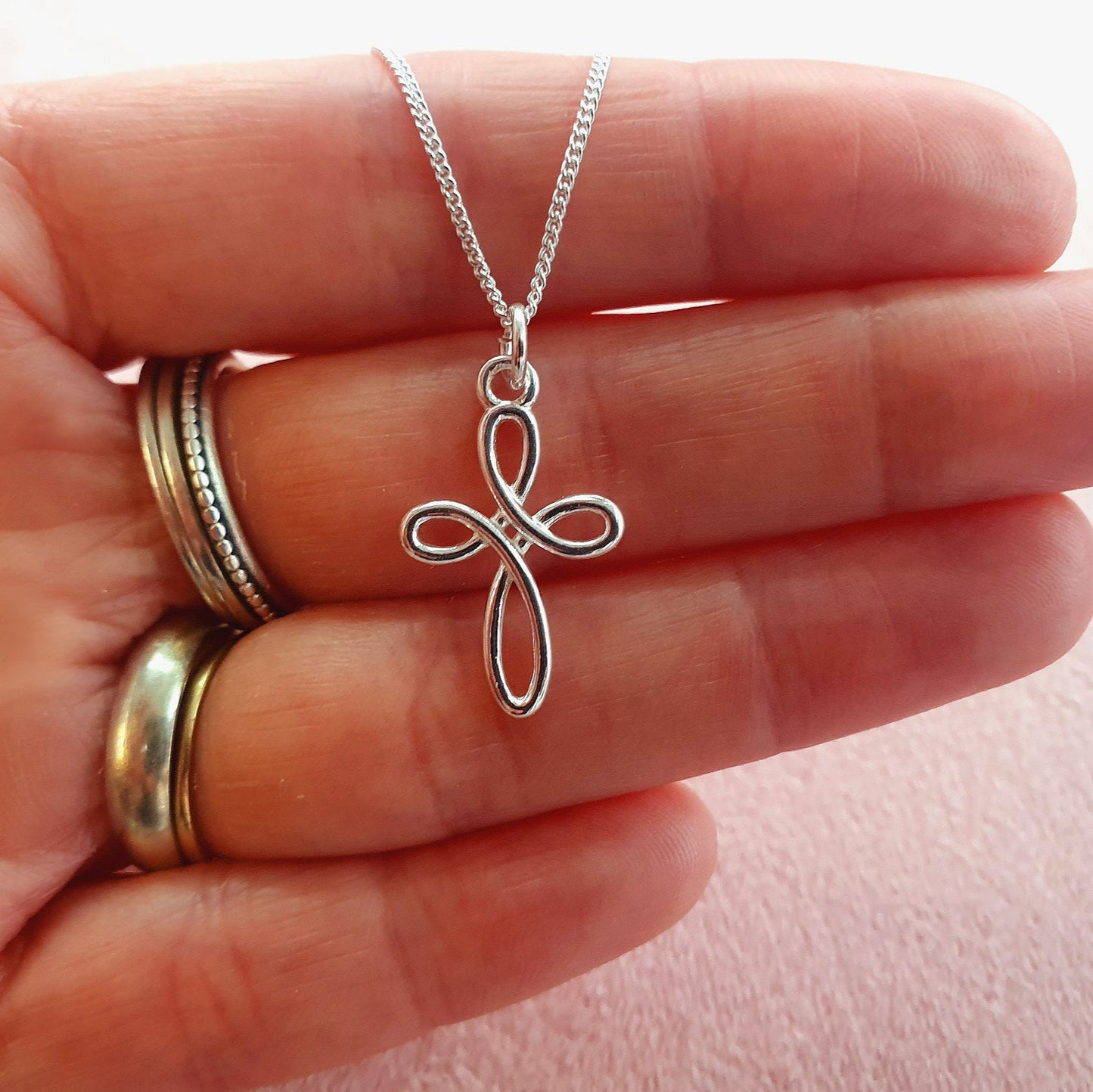 First Holy Communion Eternity Cross Necklace with Birthstone in Sterling Silver 925, Personalised Jewellery Gift